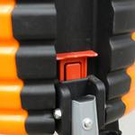 push lock tab down to lock leg in the standing postion